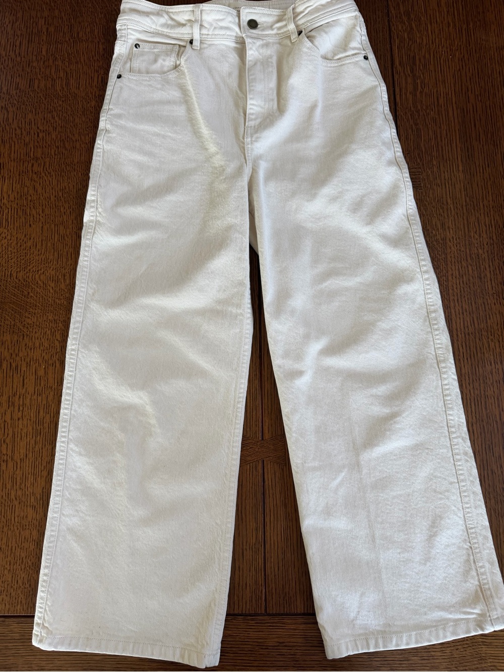 Sezane Le Crop Wide-Leg High-Rise Jeans in Mottled Ecru - Picture 2 of 5